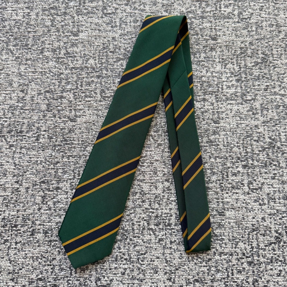 Vintage Atkinsons Irish Poplin Silk Wool Tie Green Navy Gold Striped Handmade
